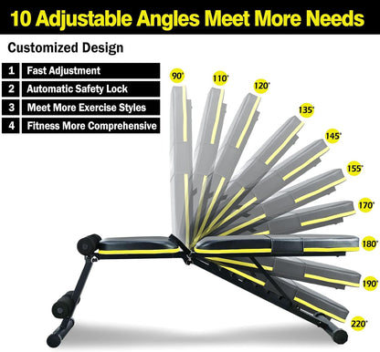 Adjustable Weight Bench, Foldable, 10 Backrest Positions
